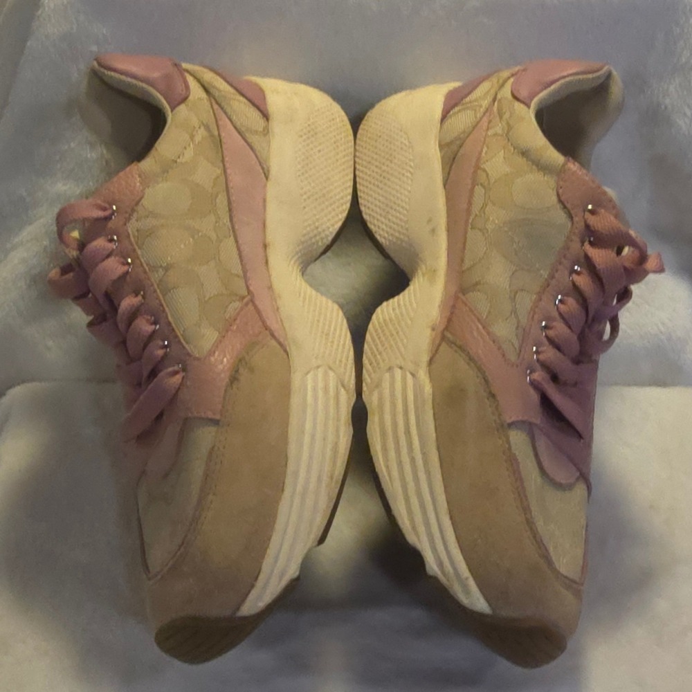Coach CitySole Runner Pink Signature Monogram Leather Suede Sneakers G5057 9B - Picture 2 of 7